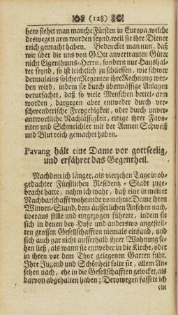 Pavang hält eine Dame vor gottseelig, und erfähret das Gegentheil