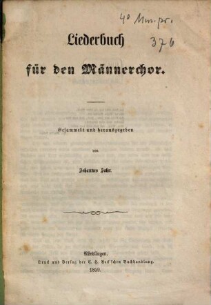 Liederbuch für den Männerchor