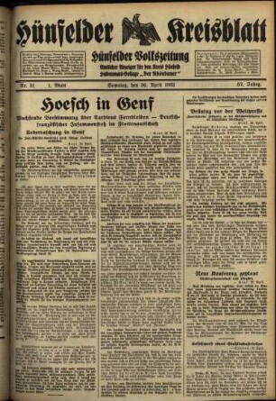 Erste Ausgabe vom Samstag, den 30. April 1932.