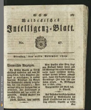 No. 47. Dienstag, den 21ten November 1809