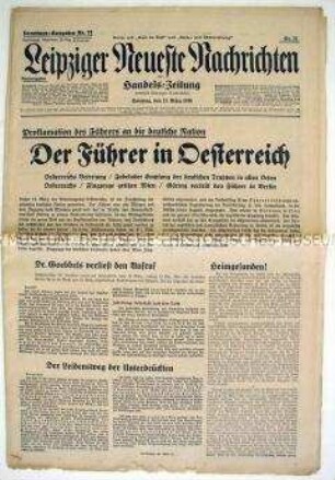Tageszeitung "Leipziger Neueste Nachrichten" zur Lage in Österreich nach dem Einmarsch der Wehrmacht