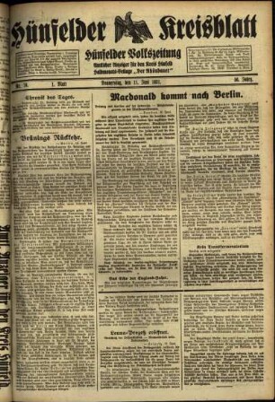 Erste Ausgabe vom Donnerstag, den 11. Juni 1931.