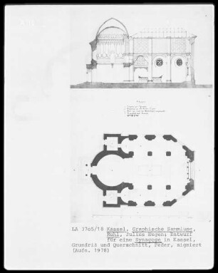 Kassel & Entwurf zu einer Synagoge am Kornmarkt in Kassel mit einem Schul- und einem Wohnhaus
