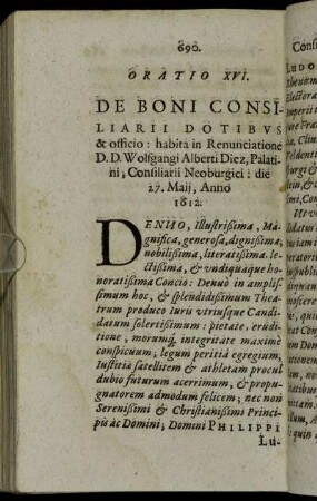 Oratio XVI. De Boni Consiliarii Dotibus & officio.