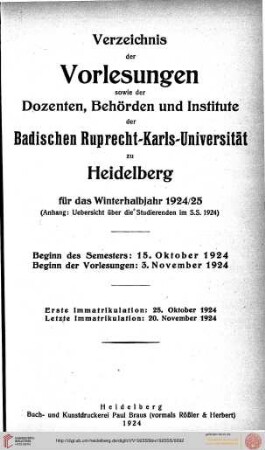 Wintersemester 1924/1925