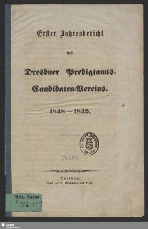 1.1848/49(1849): Jahresbericht des Dresdner Predigtamts-Candidaten-Verein