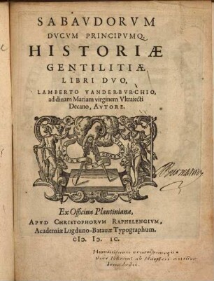 Sabaudorum Ducum Principumq. Historiae Gentilitiae Libri Duo
