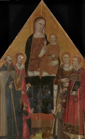 Thronende Maria mit dem segnenden Kind, Miniatus, Laurentius, den Heiligen Antonius Eremita, Stephanus und einem