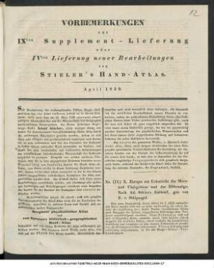 Vorbemerkungen zur IXten Supplement-Lieferung oder IVten Lieferung neuer Bearbeitungen von Stieler's Hand-Atlas : April 1839