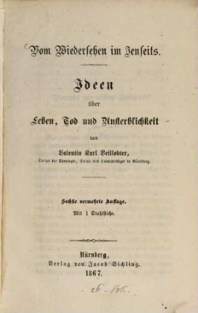 Vom Wiedersehen im Jenseits : Ideen über Leben, Tod und Unsterblichkeit