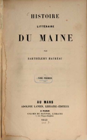 Histoire littéraire du Maine, 1