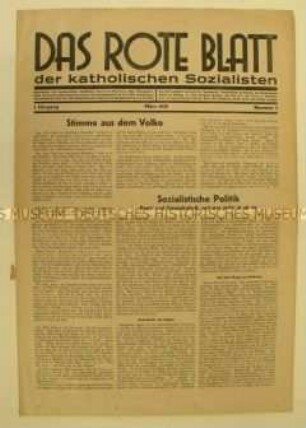 Religiös-sozialistische Monatszeitung "Das rote Blatt der katholischen Sozialisten"