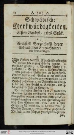 [Ersten Bandes, 1stes-10tes Stück]