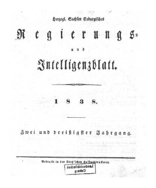 Herzogl.-Sachsen-Coburgisches Regierungs- und Intelligenzblatt. 1838