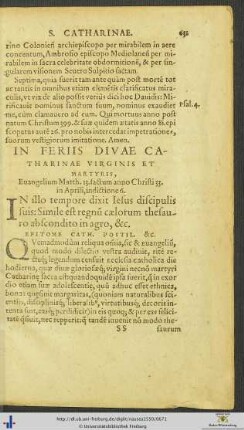 In Feriis Divae Catherinae Virginis Et Martyris