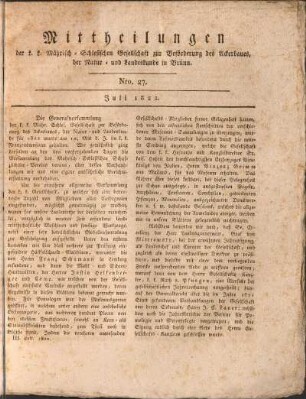 Mittheilungen. Nro. 27. Juli 1822.