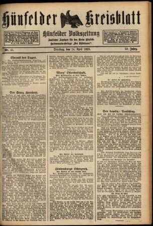 Ausgabe vom Dienstag, den 14. April 1925.
