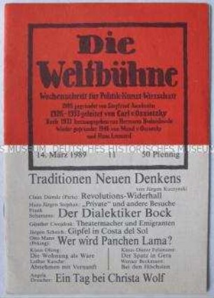 Kulturpolitische Wochenzeitschrift "Die Weltbühne" u.a. über "Neues Denken" bei der atomaren Abrüstung