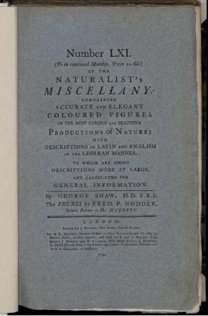 Number LXI. of the Naturalist's Miscellany.