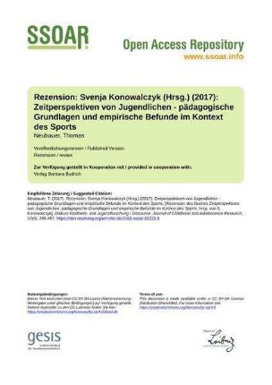 Rezension: Svenja Konowalczyk (Hrsg.) (2017): Zeitperspektiven von Jugendlichen - pädagogische Grundlagen und empirische Befunde im Kontext des Sports