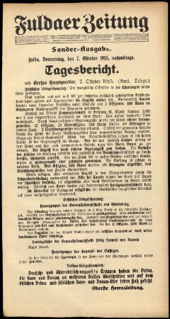 Zweite Ausgabe vom Donnerstag, den 07. Oktober 1915.