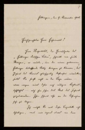 Nr. 7: Brief von Rudolf Smend an Ernst Heinrich Ehlers, Göttingen, 9.11.1906