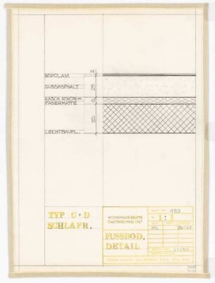 Bundesgartenschau, Karlsruhe 1967 Siedlung Im Eichbäumle: Typ C, D. Fußboden Schlafzimmer: Detail 1:1
