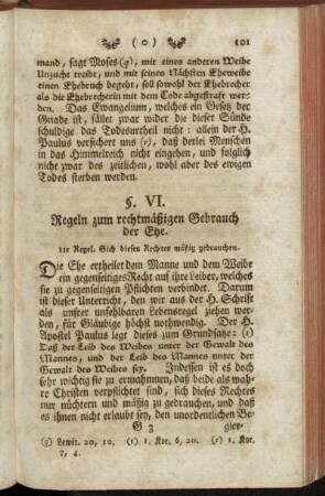 §. VI. Regeln zum rechtmäßigen Gebrauch der Ehe