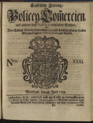 Nro. XXXI, Montags, den 28. Julii 1738