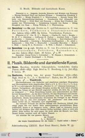 II. Musik. Bildende und darstellende Kunst (Nr. 123-190)