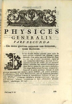 Philosophia Sensuum Mechanica : Methodice Tractata Atque Ad Usus Academicos Accommodata, 2. Physices Generalis Pars Secunda. De motu corporum gravium tam solidorum, quam fluidorum