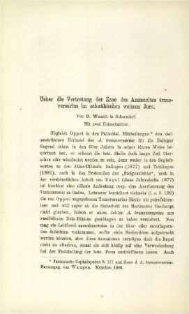 Ueber die Vertretung der Zone des Ammonites transversarius im schwäbischen weissen Jura