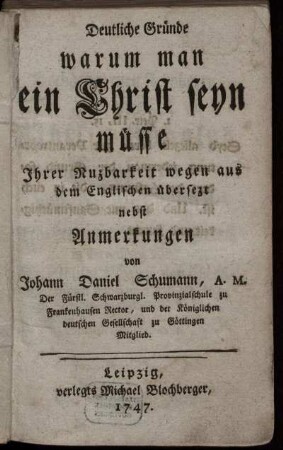 Deutliche Gründe warum man ein Christ seyn müsse
