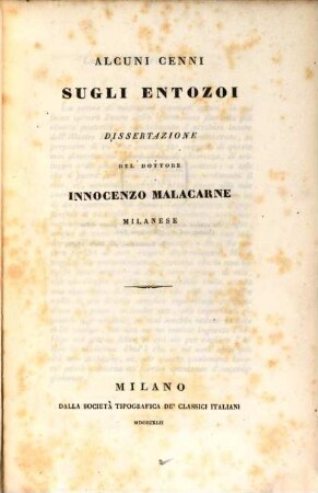 Alcuni cenni sugli entozoi dissertazione