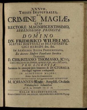 Theses Inavgvrales, De Crimine Magiæ
