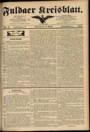 Erste Ausgabe vom Mittwoch, den 10. August 1904.