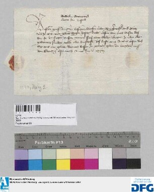 Wilhelm Graf und Herr zu Castell sagt der Nürnberger Kaufmannschaft zur Frankfurter Fastenmesse sicheres Geleit zu.