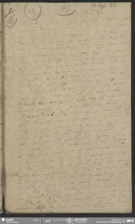 Eigenh. Brief mit Nachschrift von Ernst, Ludwig Emanuel von Charlotte Ernst an August Wilhelm von Schlegel, Dresden, 10.09.1823