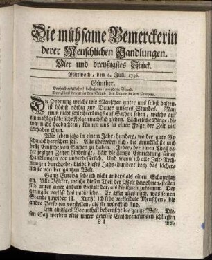 Vier und dreyßigstes Stück. Mittwoch, den 4. Julii 1736.