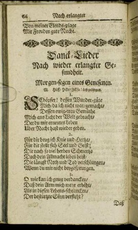 Danck-Lieder Nach wieder erlangter Gesundheit.
