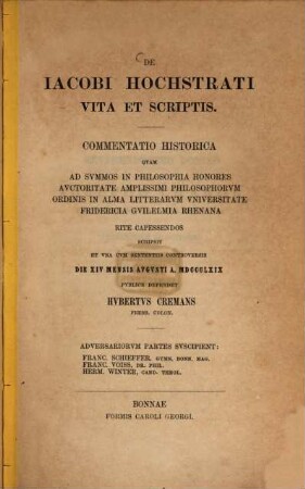 De Iacobi Hochstrati vita et scriptis