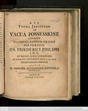 Thema Juridicum De Vacua Possessione