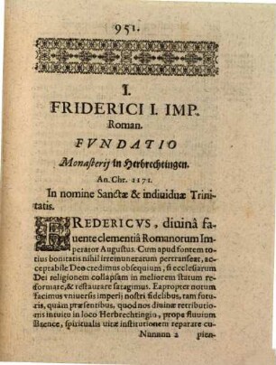 Fundatio & Privilegia, Monasterii Herbrechtingen, Ordinis S. Augustini, Dioecesis Augustanae