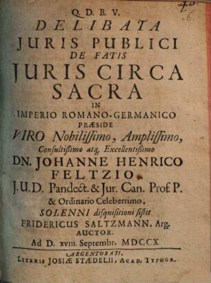 Delibata iuris publ. de fatis iuris circa sacra in imperio Romano-Germanico