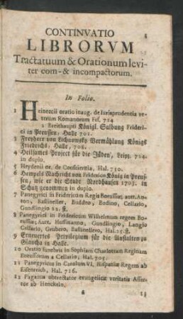 Continuatio Librorum Tractatuum & Orationum leviter com- & incompactorum