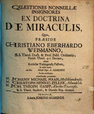 Quaestiones nonnullae insigniores ex doctrina de miraculis
