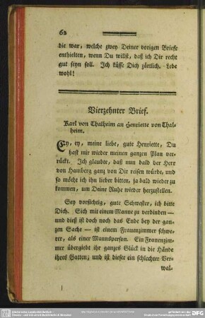 Vierzehnter Brief. Karl von Thalheim an Henriette von Thalheim