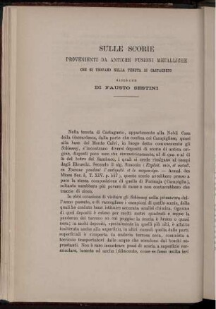 Sulle Scorie Provenienti Da Antiche Fusioni Metalliche Che Si Trovano Nella Tenuta Di Castagneto