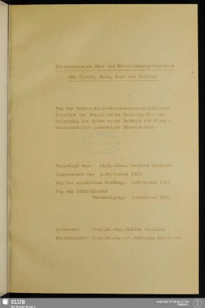 Untersuchungen über das Unterkühlungsverhalten von Wismut, Blei, Zink und Cadmium