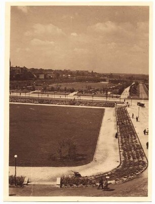 Marktplatz, Hindenburg: Perspektivische Ansicht (Vogelschau) Marktplatz mit Stadtpark
